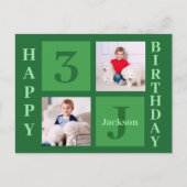 グリーンの誕生日写真コラージュ パーソナライズドパーティー ポストカード (正面)