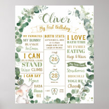 グリーンの象の誕生日マイルストーン出生統計ポスター 