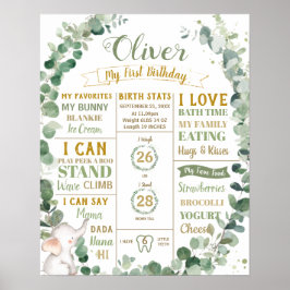 グリーンの象の誕生日マイルストーン出生統計ポスター  ポスター