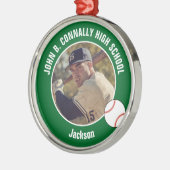 グリーンの高校野球選手フォトクリスマスギフト メタルオーナメント (左)