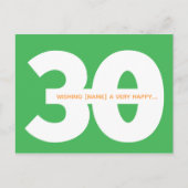 グリーンの30歳誕生日マイルストーン ポストカード (正面)