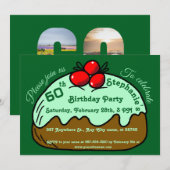 グリーンの60歳の誕生日パーティー チョコドーナツデザート 招待状 (正面/裏面)