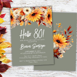 グリーンの80歳誕生日秋の花模様招待状 招待状