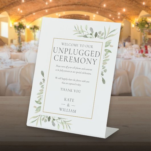 グリーンのUnplugged Ceremony ウェディング 台座サイン