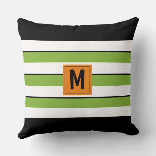 グリーンはっきりしたストライプモノグラム クッション (裏面)