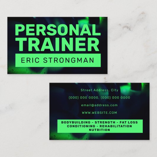 グリーンはっきりしたフィットネスプロフェッショナル 名刺 (正面/裏面)