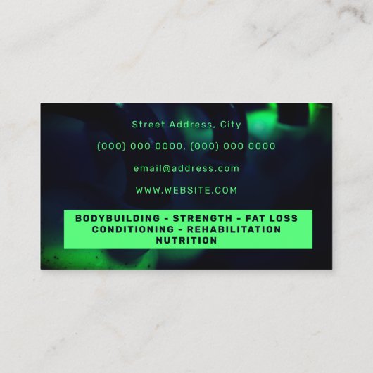グリーンはっきりしたフィットネスプロフェッショナル 名刺 (裏面)