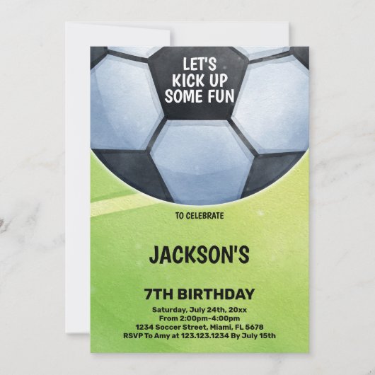 グリーンはっきりしたフィールドスポーツパーティーテーマ 招待状 (正面)