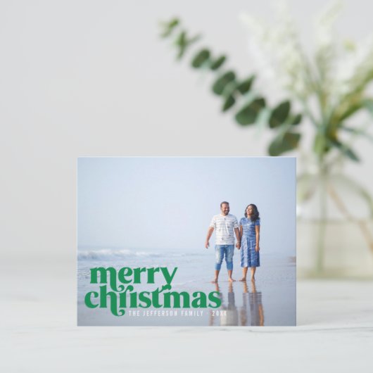 グリーンはっきりしたメリークリスマスホリデー写真 シーズンカード (スタンド正面)