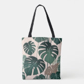 グリーンはっきりしたモンステ離れラトロピカルジャングル トートバッグ (裏面)