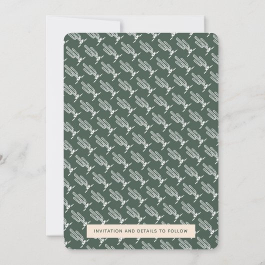 グリーンはっきりしたレトロサグアーロサボス結婚デザート セーブザデート (裏面)