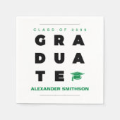 グリーンはっきりした卒業証書とキャップ卒業 スタンダードカクテルナプキン (正面)