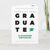 グリーンはっきりした卒業証書とキャップ卒業 招待状 (正面)