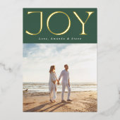 グリーンはっきりした金ゴールドJOYクリスマスフォト 箔シーズンカード (正面)