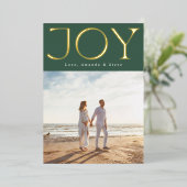 グリーンはっきりした金ゴールドJOYクリスマスフォト 箔シーズンカード (立ち正面)