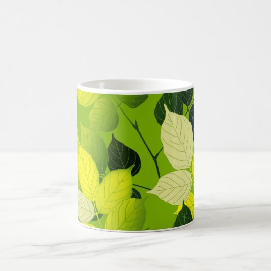 グリーンはっきりした離れボタニカルデザイン コーヒーマグカップ (中央)