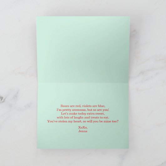 グリーンは彼のために軽い心のバレンタイン シーズンカード (内部)
