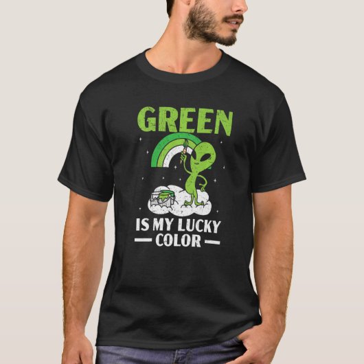 グリーンは私のラッキーカラーおもしろいエイリアン恋人のextrater tシャツ (正面)