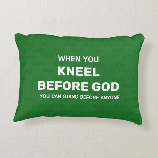 グリーンひざまずいて神の前に祈りの言葉アクセント枕 アクセントクッション (裏面)