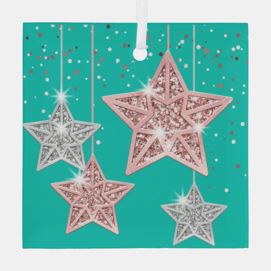 グリーンぶら下がったズ・スターズ・メリークリスマス ガラスオーナメント (裏面)