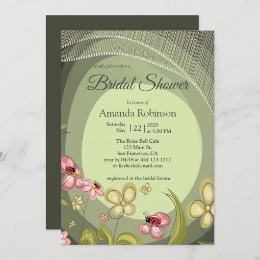 グリーンよくはしゃぐとレディーバード 招待状 (正面/裏面)