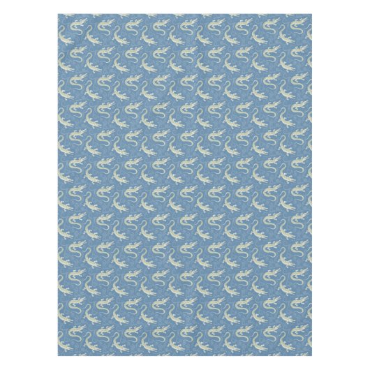 グリーンよくはしゃぐアリゲーターペイズリーオンブルー テーブルクロス (正面)