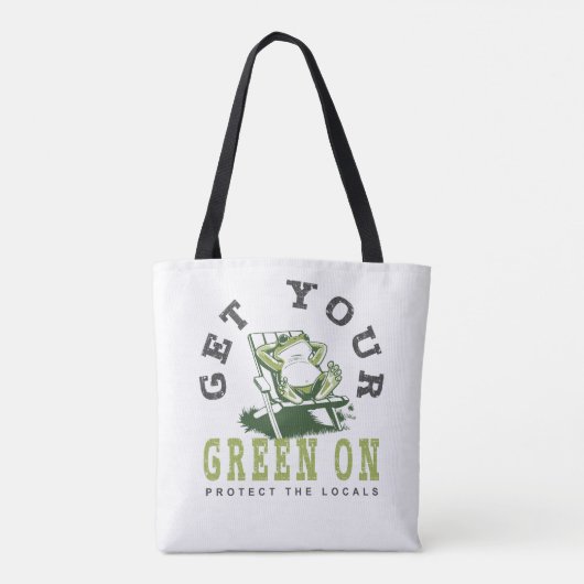 グリーンをおもしろいカエルにエコフレンドリー引用文 トートバッグ (裏面)