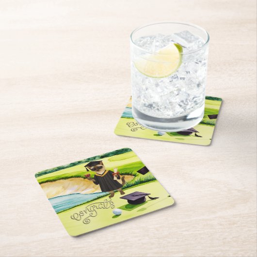 グリーンをパッティングするゴルファーをテーマにしたゴルフの卒業 スクエアペーパーコースター (インサイチュ)