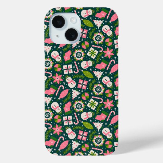 グリーンを使ったクリスマス+冬の祝祭的なパターン Case-Mate iPhoneケース (裏面)