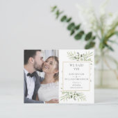 グリーンを使ったシンプルな結婚式の写真 案内ポストカード (スタンド正面)