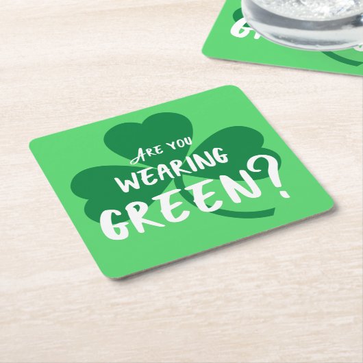 グリーンを着て?シャムロックセントパトリックの日パーティー スクエアペーパーコースター (アングル)