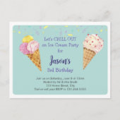 グリーンアイスクールクリーム子供の誕生日パーティー インビテーションポストカード (正面)