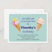 グリーンアイスクールクリーム子供の誕生日パーティー インビテーションポストカード (正面/裏面)