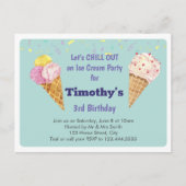 グリーンアイスクールクリーム子供の誕生日パーティー インビテーションポストカード (正面)