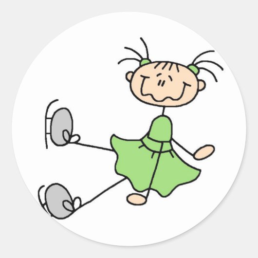 グリーンアイススケーターの女の子 ラウンドシール (正面)