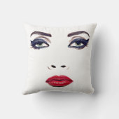 グリーンアイズレッドリップスウーマン顔オリジナル化粧アート クッション (裏面)