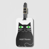 グリーンアイズ付き黒毛猫名前をカスタムする ラゲッジタグ (正面縦)