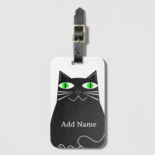 グリーンアイズ付き黒毛猫名前をカスタムする ラゲッジタグ (正面縦)