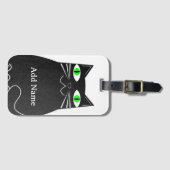 グリーンアイズ付き黒毛猫名前をカスタムする ラゲッジタグ (正面横)