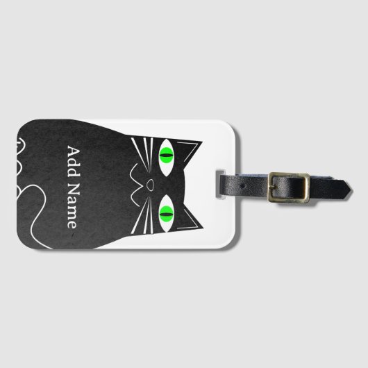 グリーンアイズ付き黒毛猫名前をカスタムする ラゲッジタグ (正面横)