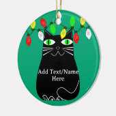 グリーンアイズ付き黒脂肪猫カスタム文字グリーン セラミックオーナメント (左)