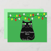 グリーンアイズ付き黒脂肪猫カスタム文字グリーン ポストカード (正面/裏面)