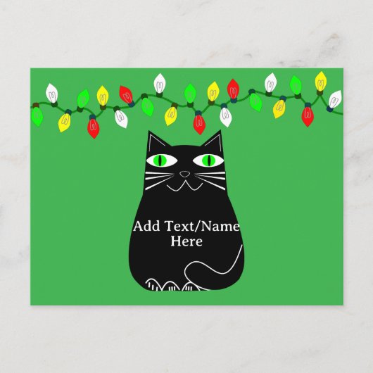 グリーンアイズ付き黒脂肪猫カスタム文字グリーン ポストカード (正面)