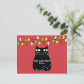 グリーンアイズ付き黒脂肪猫カスタム文字赤 ポストカード (スタンド正面)