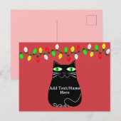 グリーンアイズ付き黒脂肪猫カスタム文字赤 ポストカード (正面/裏面)