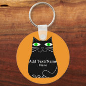 グリーンアイズ付き黒脂肪猫カスタム文字 キーホルダー (正面)