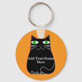 グリーンアイズ付き黒脂肪猫カスタム文字 キーホルダー (裏面)