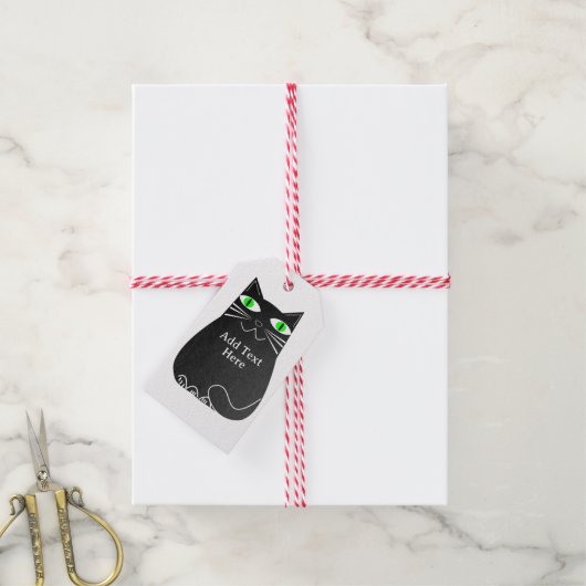 グリーンアイズ付き黒脂肪猫カスタム文字 ギフトタグ (より糸付き)