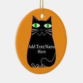 グリーンアイズ付き黒脂肪猫カスタム文字 セラミックオーナメント (右)