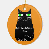 グリーンアイズ付き黒脂肪猫カスタム文字 セラミックオーナメント (左)